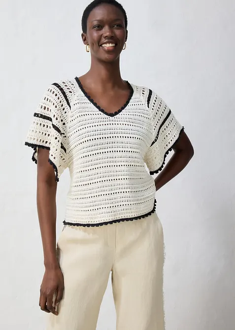 Maglione traforato in misto lino, bonprix