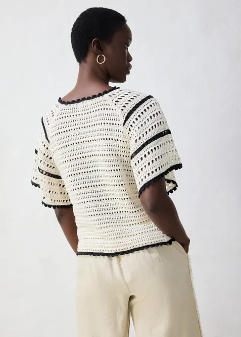 Maglione traforato in misto lino, bonprix