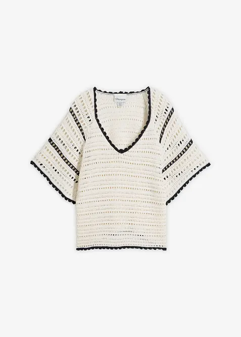 Maglione traforato in misto lino, bonprix