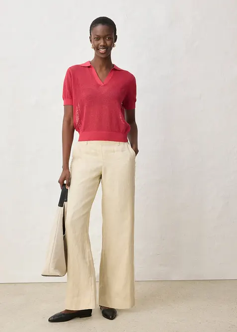 Polo in maglia traforata di misto lino, bonprix
