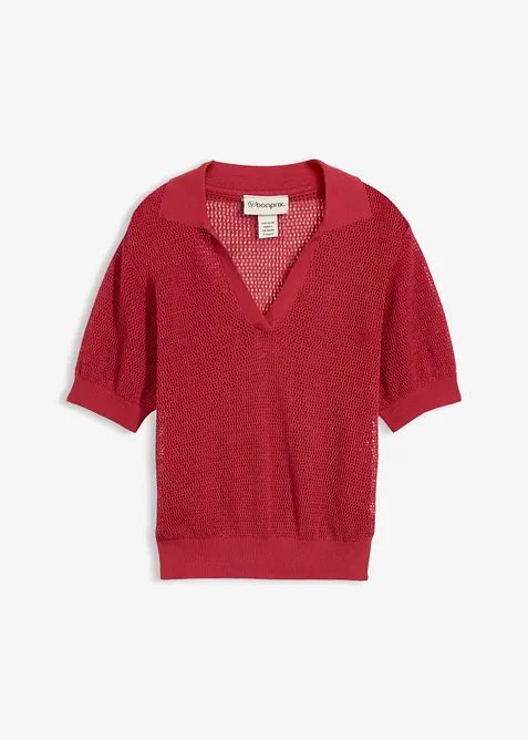 Polo in maglia traforata di misto lino, bonprix