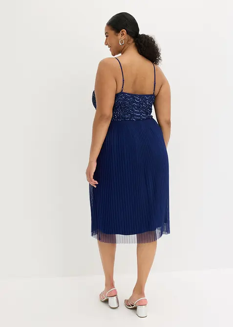 Abito midi con gonna plissettata e ricamo con paillettes, bonprix