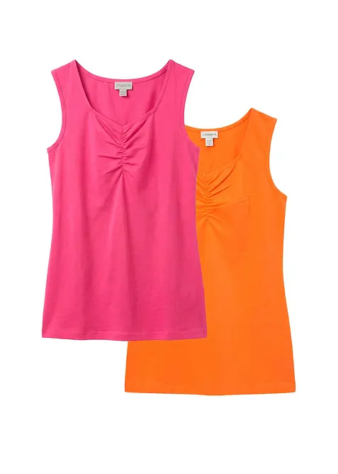 Top in misto cotone biologico elasticizzato (pacco da 2), bonprix