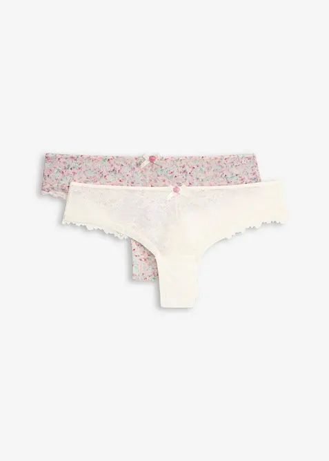 Brasiliana con pizzo a fantasia floreale in confezione da 2, bonprix