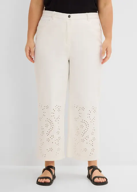 Pantaloni in twill con pizzo sangallo, bonprix