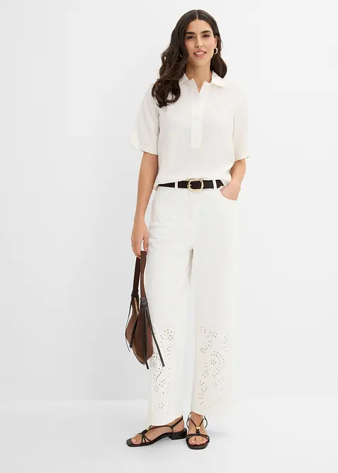Pantaloni in twill con pizzo sangallo, bonprix
