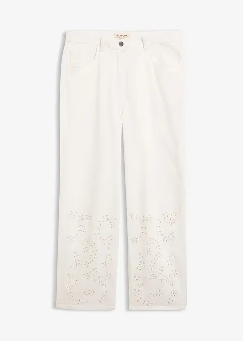 Pantaloni in twill con pizzo sangallo, bonprix