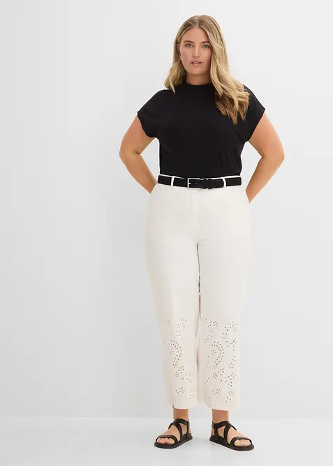 Pantaloni in twill con pizzo sangallo, bonprix