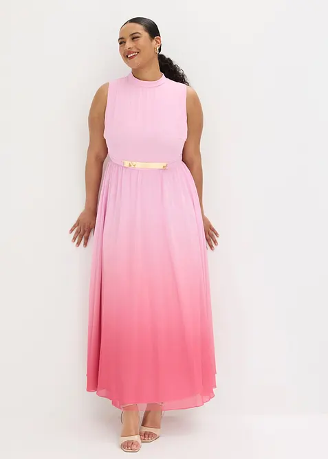 Abito di chiffon con colletto e accessorio in vita, bonprix