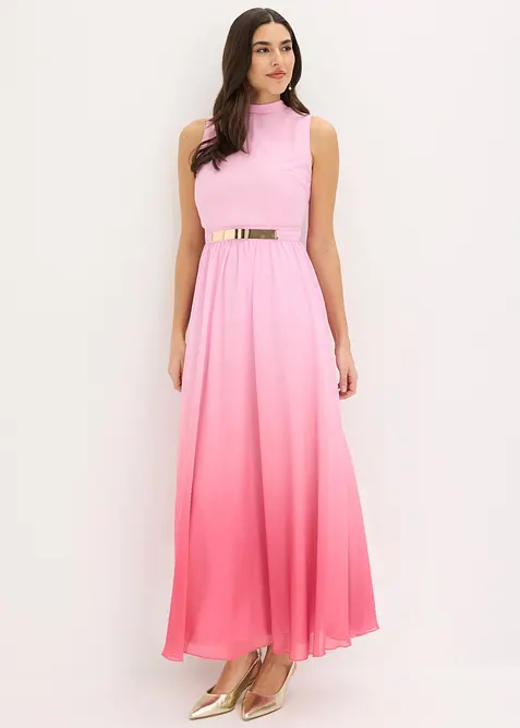Abito di chiffon con colletto e accessorio in vita, bonprix