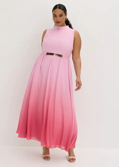 Abito di chiffon con colletto e accessorio in vita, bonprix
