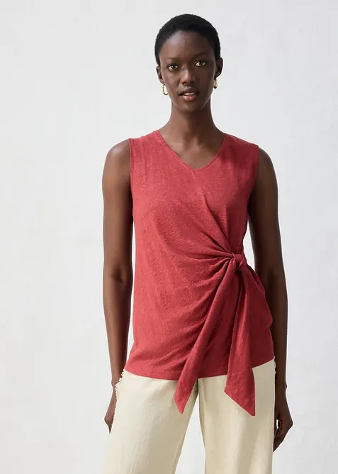 Maglia effetto incrociato in puro lino, bonprix