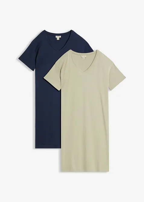Abito t-shirt oversize con scollatura a V (pacco da 2), bonprix