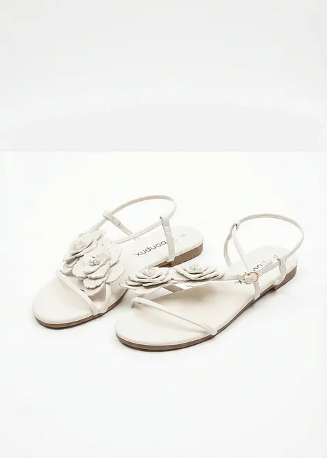 Sandali con fascette e fiori, bonprix