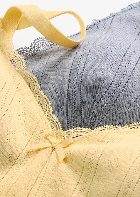 Bralette imbottita senza ferretto con lavorazione traforata in cotone biologico (pacco da 2), bonprix