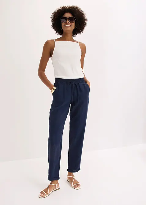 Pantaloni in misto lino con elastico in vita, bonprix