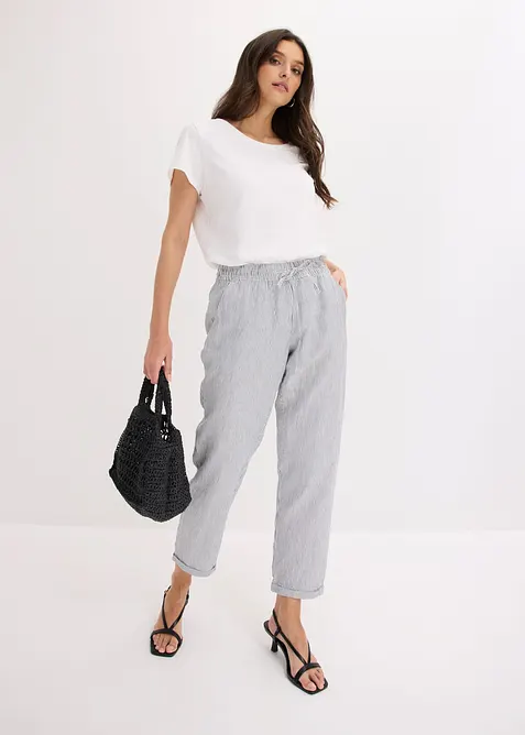 Pantaloni in misto lino con elastico in vita, bonprix