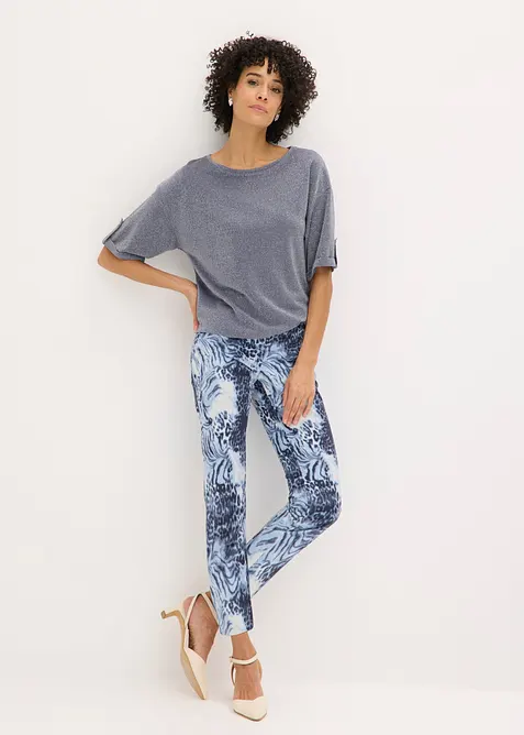 Pantaloni cropped elasticizzati a fantasia, bonprix