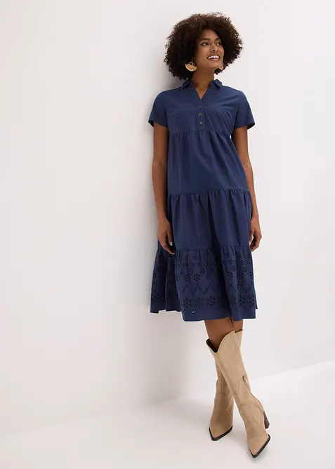 Abito tunica in puro cotone con ricami traforati, bonprix
