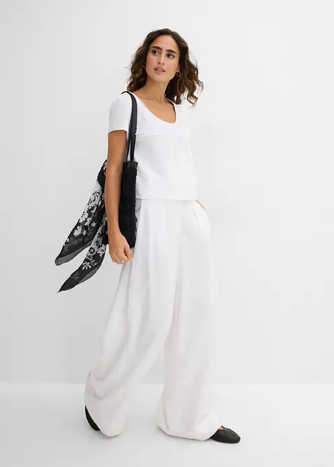 Maglia in cotone con pizzo a maniche corte, bonprix