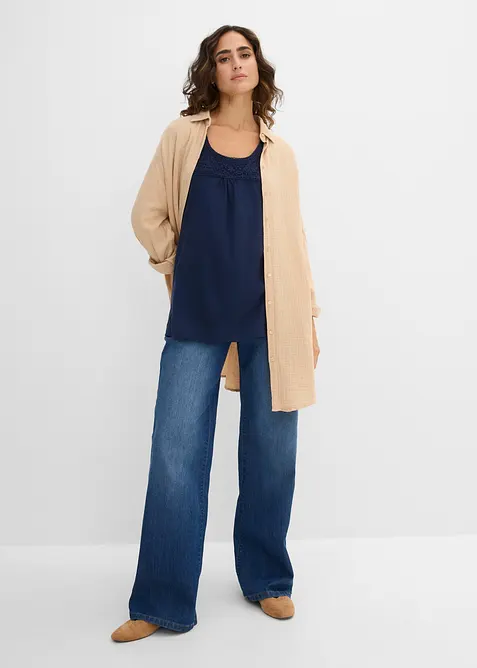 Maglia in cotone con pizzo a maniche corte, bonprix