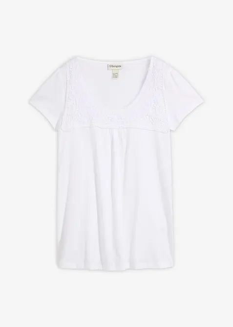 Maglia in cotone con pizzo a maniche corte, bonprix