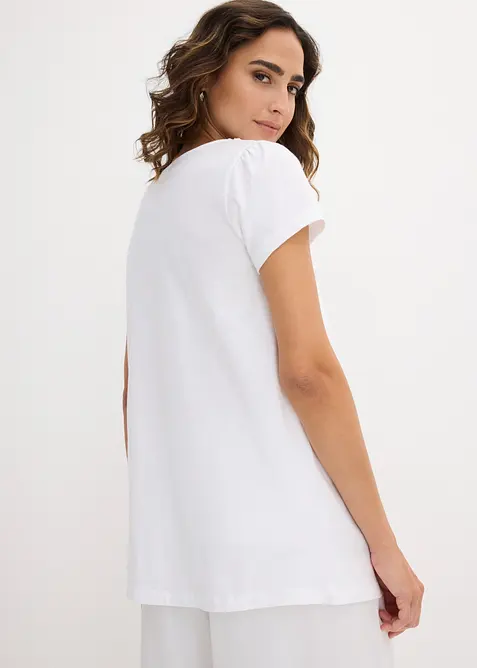 Maglia in cotone con pizzo a maniche corte, bonprix
