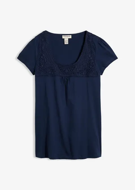 Maglia in cotone con pizzo a maniche corte, bonprix