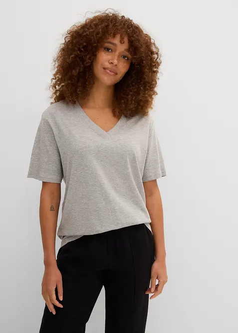 Maglia lunga e larga con scollo a V e maniche corte (pacco da 5), bonprix