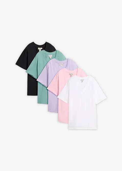 Maglia lunga e larga con scollo a V e maniche corte (pacco da 5), bonprix