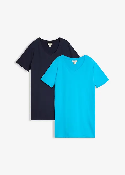 T-shirt lunga con scollo a V (pacco da 2), bonprix