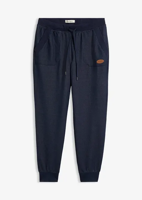 Pantaloni tuta cropped con effetto jeans, bonprix