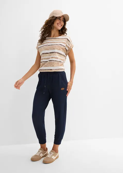Pantaloni tuta cropped con effetto jeans, bonprix