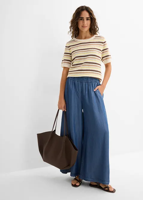 Pantaloni a palazzo cropped e fluenti con spacchi laterali, bonprix