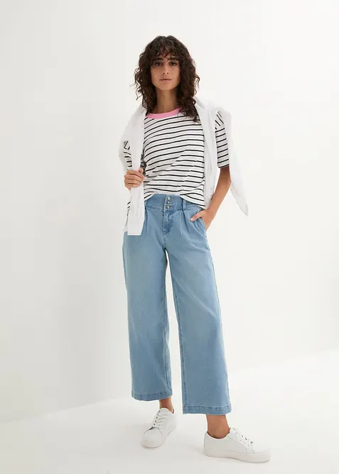 Jeans wide leg cropped con girovita comodo, vita alta, bonprix