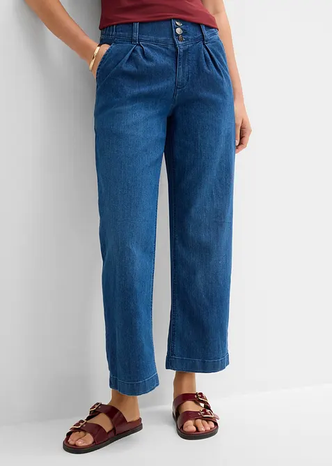Jeans wide leg cropped con girovita comodo, vita alta, bonprix