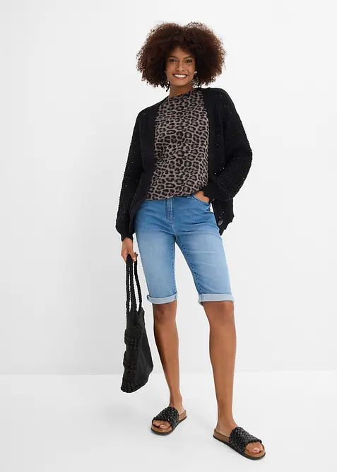 Bermuda in jeans con vita media parzialmente elasticizzata, bonprix