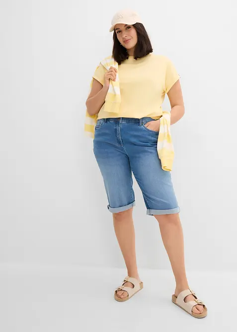 Bermuda in jeans con vita media parzialmente elasticizzata, bonprix