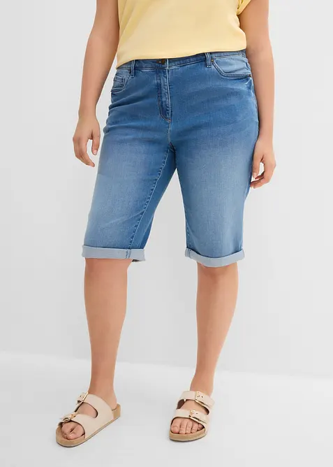 Bermuda in jeans con vita media parzialmente elasticizzata, bonprix