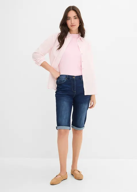 Bermuda in jeans con vita media parzialmente elasticizzata, bonprix
