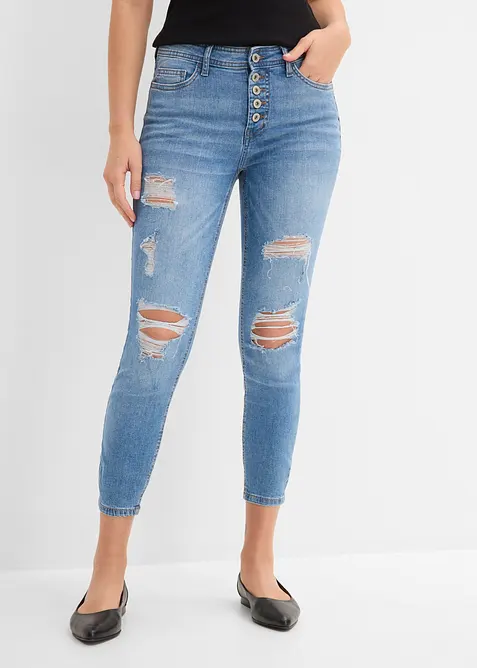 Jeans cropped strappati skinny, bonprix