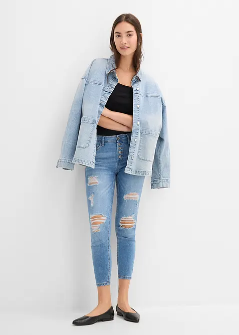 Jeans cropped strappati skinny, bonprix