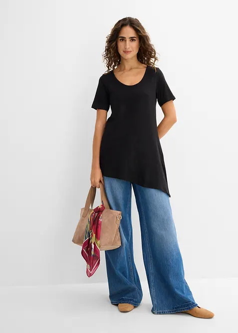 Maglia lunga asimmetrica in misto cotone e viscosa, bonprix