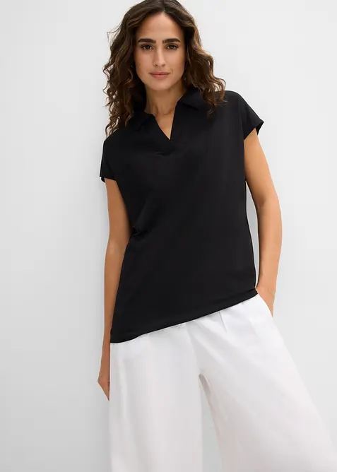 Maglia con colletto polo aperto, bonprix