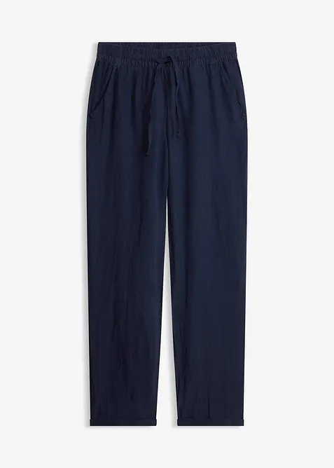Pantaloni in misto lino con elastico in vita, bonprix