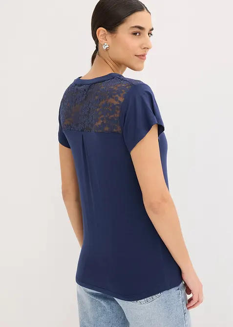 Maglia serafino in misto viscosa, bonprix