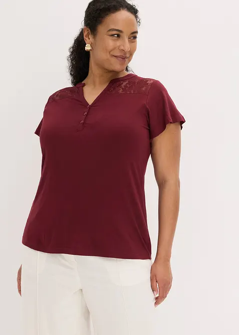 Maglia serafino in misto viscosa, bonprix