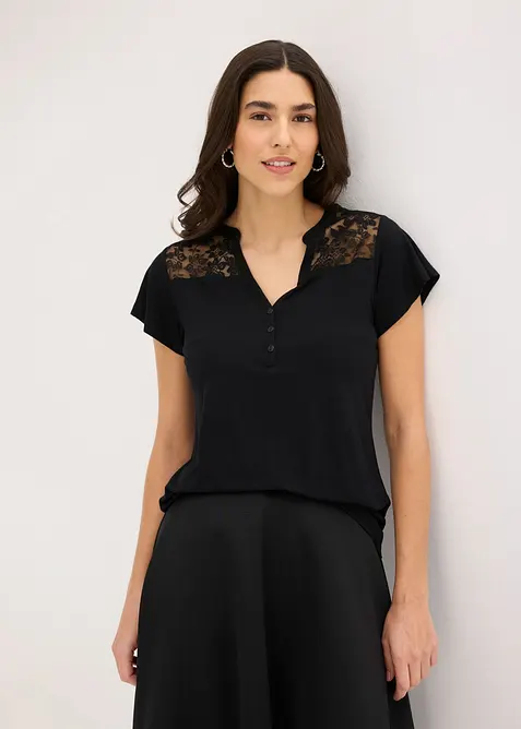 Maglia serafino in misto viscosa, bonprix