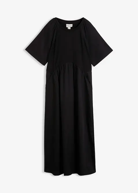 Abito midi in puro cotone con mix di materiali, bonprix