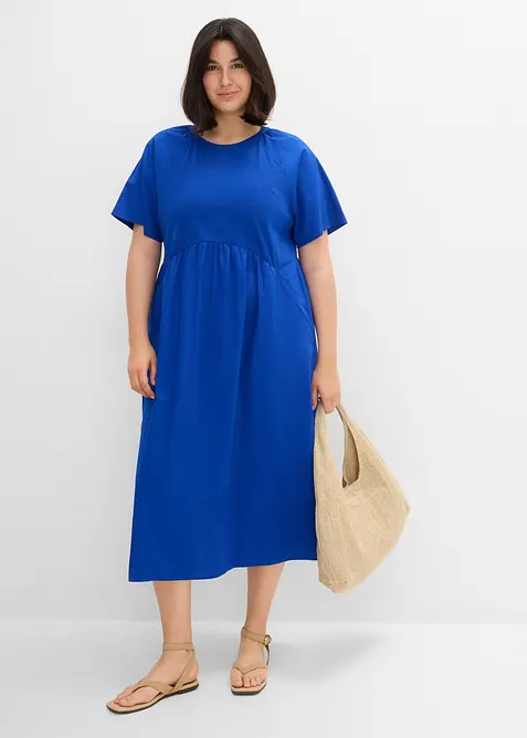 Abito midi in puro cotone con mix di materiali, bonprix